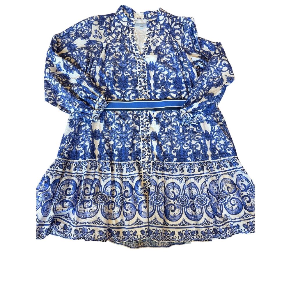Antonio Melani Brynn Navy Scarf Print Long Sleeve Tie Waist dress size 6